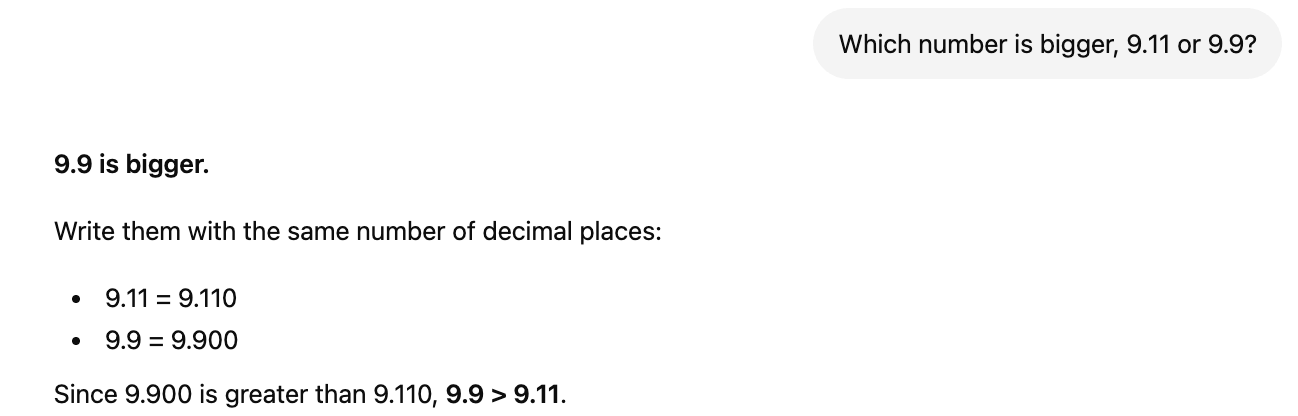 ChatGPT English answer comparing 9.11 and 9.9