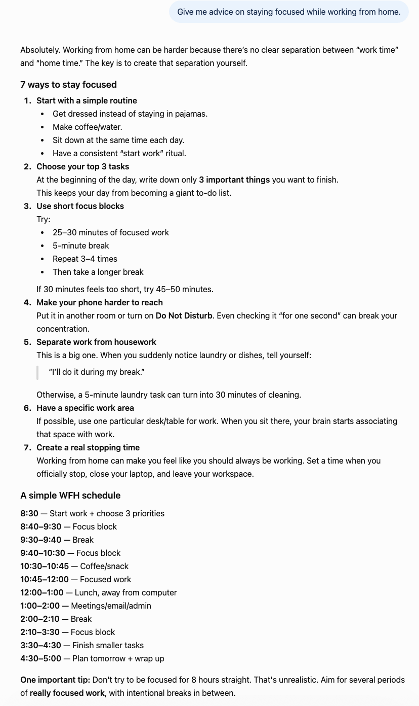 Plain work-from-home advice, full of generic tips