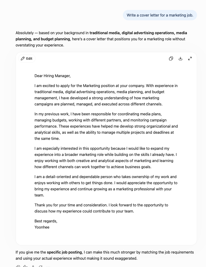 Plain cover letter result
