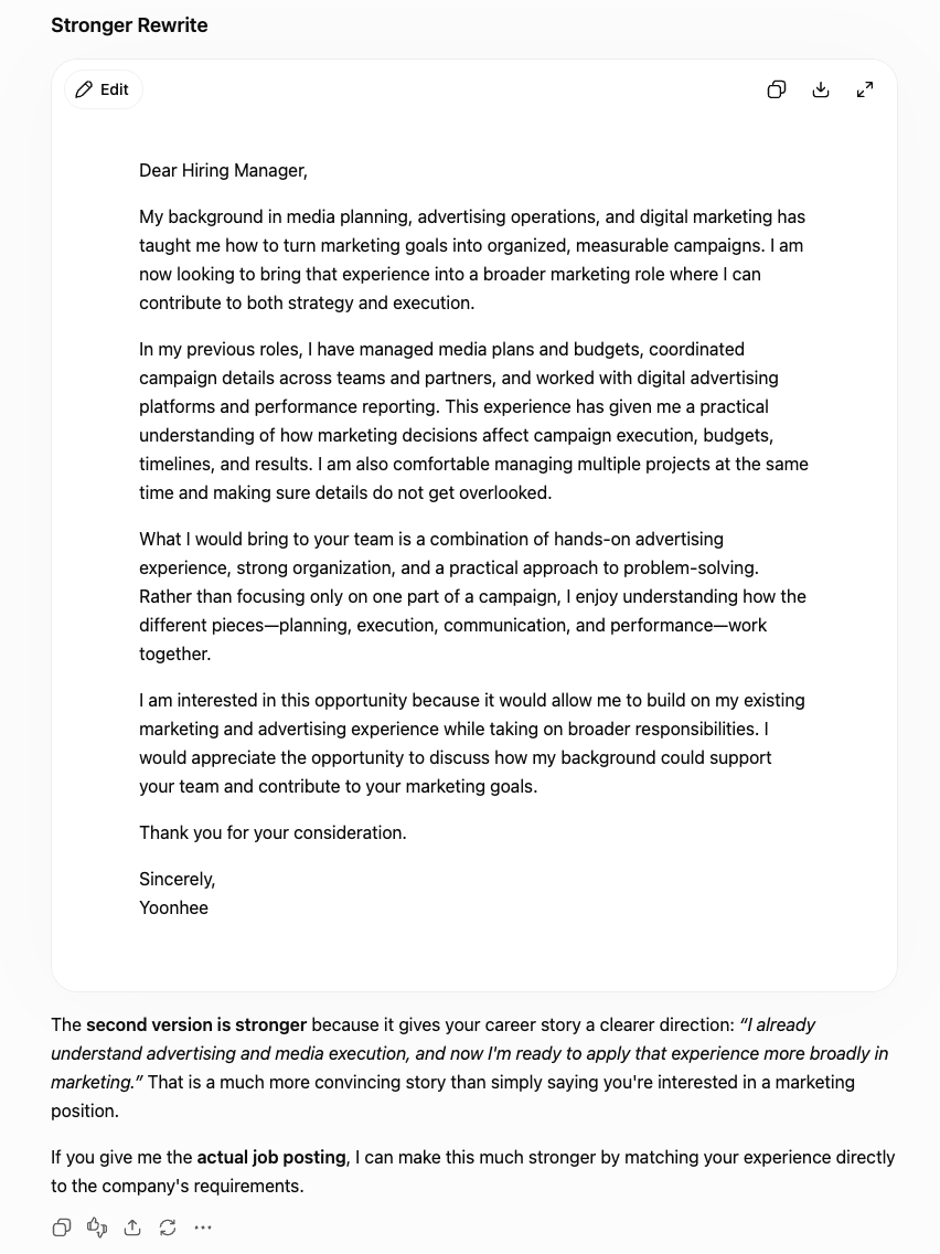Stronger rewritten cover letter after self-critique